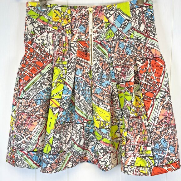 Maeve Anthropologie Womens Pleated Mini Skirt Size 6‎ Paris Map Print Scuba - Picture 4 of 12